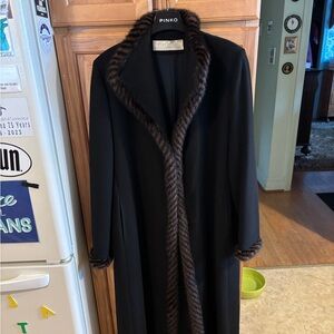 Fleurette Women's Black Wool & Cashmere with Mink Trim Coat Size 8